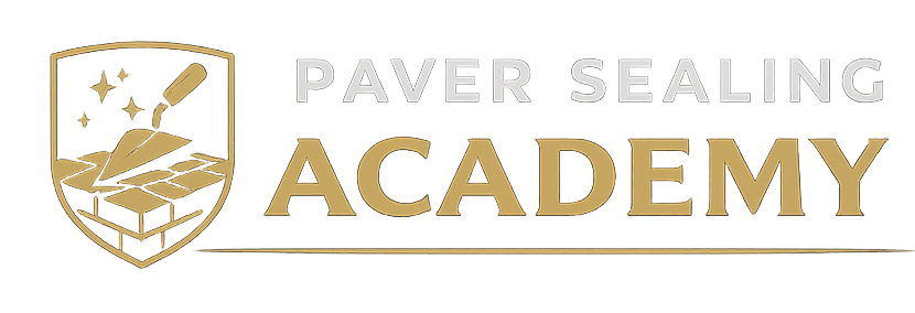 Paver Sealing Academy gold shield logo for hands-on contractor training